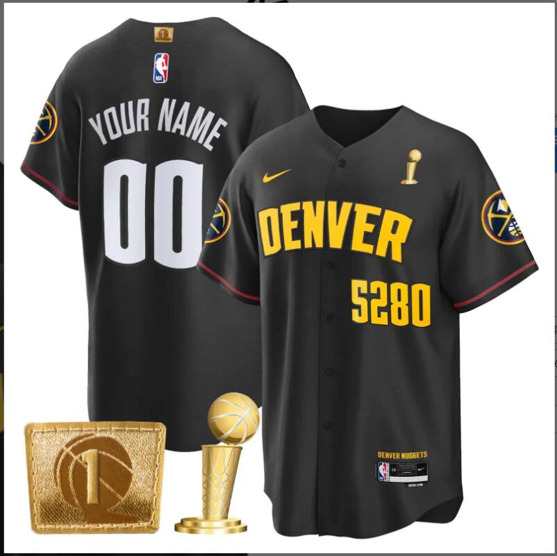 Men Denver Nuggets #1 Time Champions Patch Baseball Custom black NBA 2024 Jersey